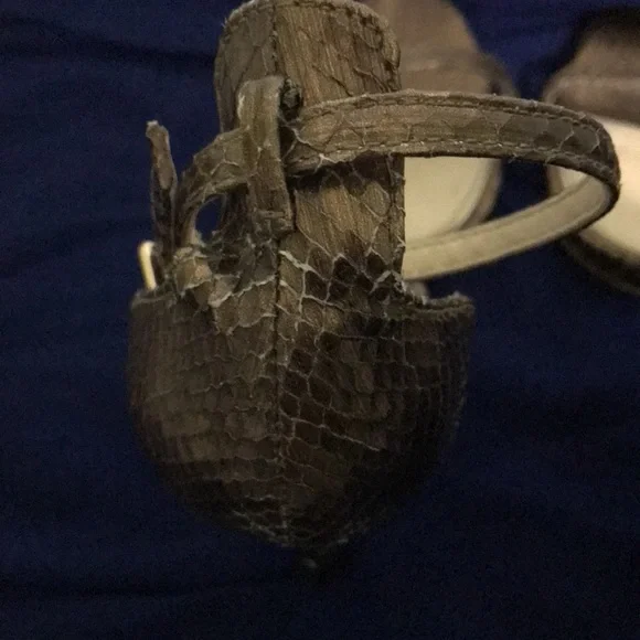 Zara, gold snakeskin, strappy sandals. - Picture 11 of 14